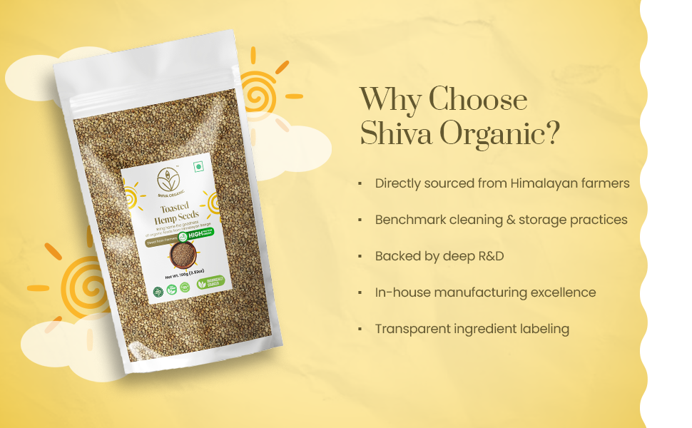 Shiva Organic Toasted Hemp seeds - 100g | 10g Protein per Serving | 10g Omegas 3 & 6 per Serving