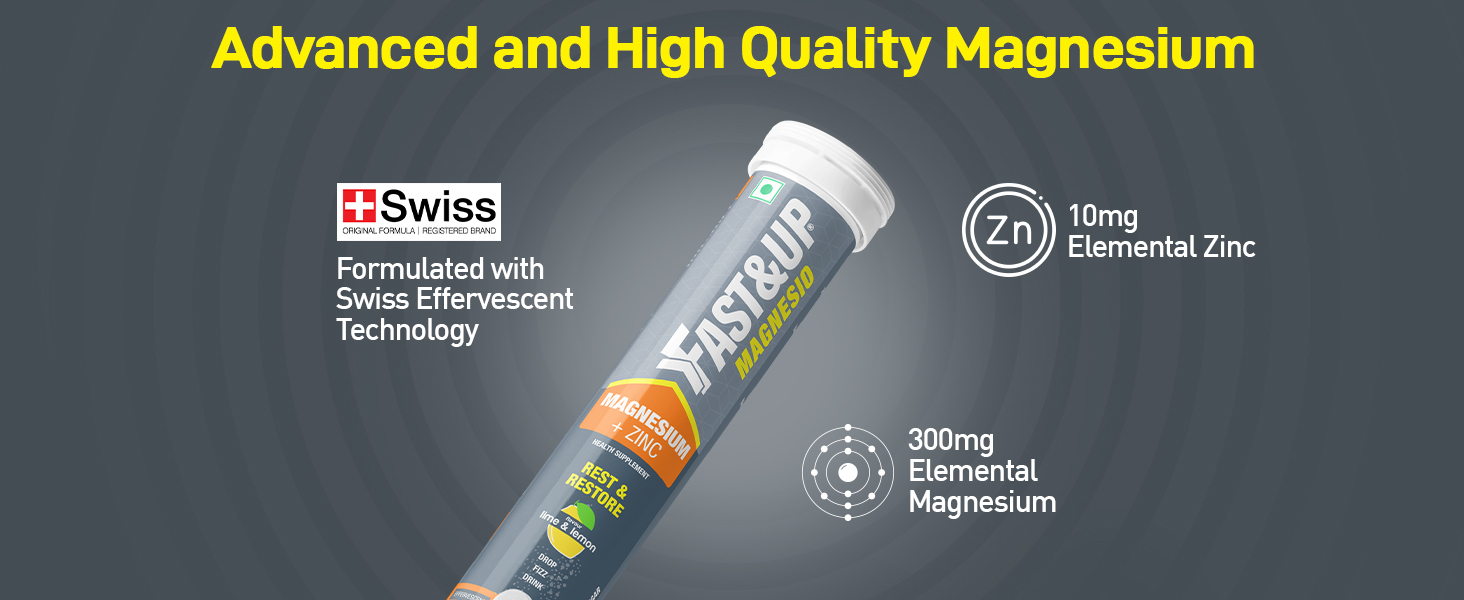 Fast&Up Magnesio - Magnesium and Zinc for Muscle Health and Stress - 20 Effervescent Tablets - Lime and Lemon Flavor
