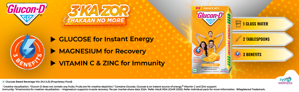 Glucon-D Instant Energy Drink Powder Refill 1KG+250g free | Energy, Recovery, Immunity | Mango Blast