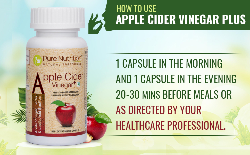 Pure Nutrition ACV Apple Cider Vinegar Tablets | Control Craving | ACV for Weight Loss & Detox with Wheat Grass & Spirulina for Enhanced Wellness | Rich in Antioxidants | Supports Weight Management, Detoxification & Immunity - 60 Veg Capsules (Pack of 3)