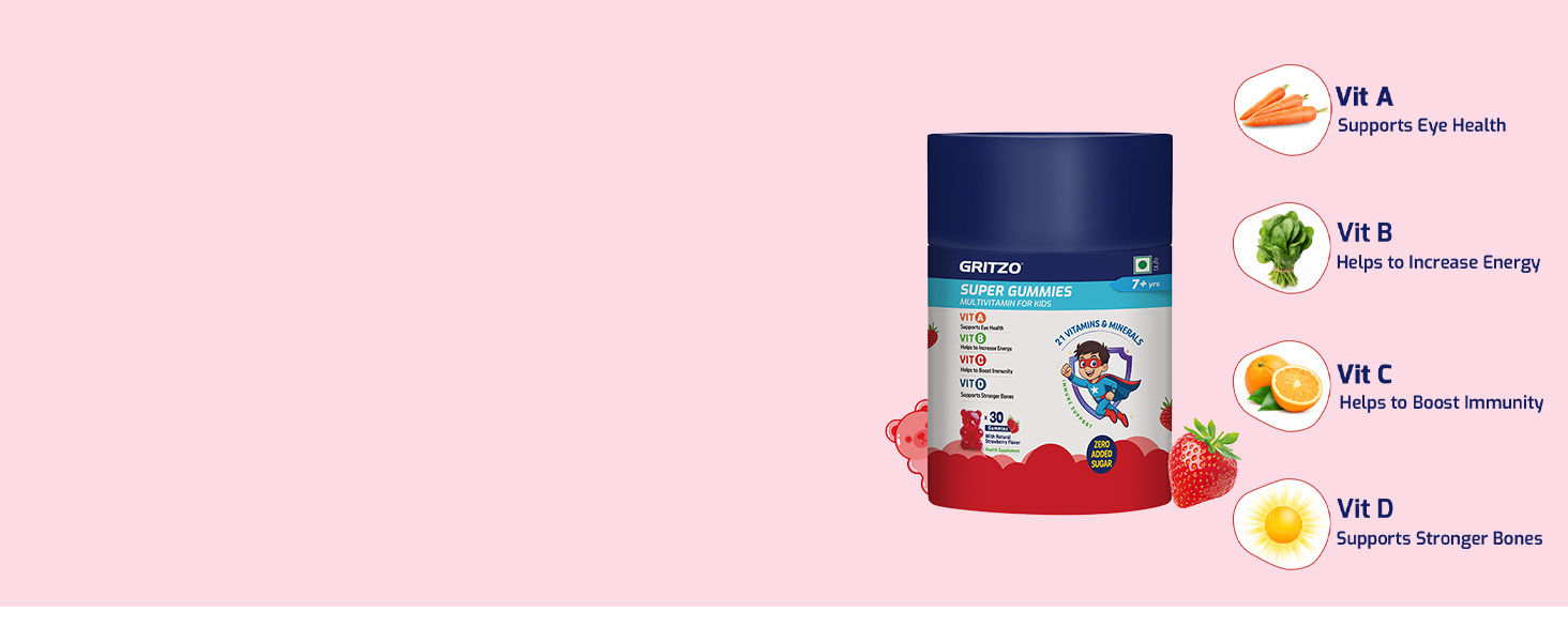 Gritzo Super Gummies Multivitamin (7+ Kids), Strawberry, 30 Gummies