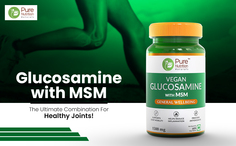 Pure Nutrition Glucosamine Tablets For Joint Support Supplement with Boswellia & Glucosamines Chondroitin MSM | Glucosamine Tablets for Joints Cartilage Support & Muscle Health | Joint Pain Tablet | Enhances Bone & Muscle Strength - 60 Veg Tablet