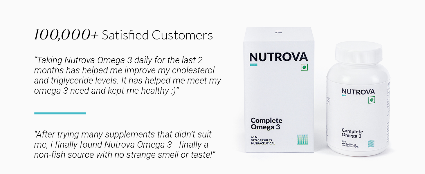 NUTROVA Complete Omega 3 Vegan and Gelatin-Free 60 capsules with Marine Algal Extract Containing 17% vegan-sourced DHA – Supports Cardio Health, Skin & Hair etc - Ideal for Vegans & Vegetarians