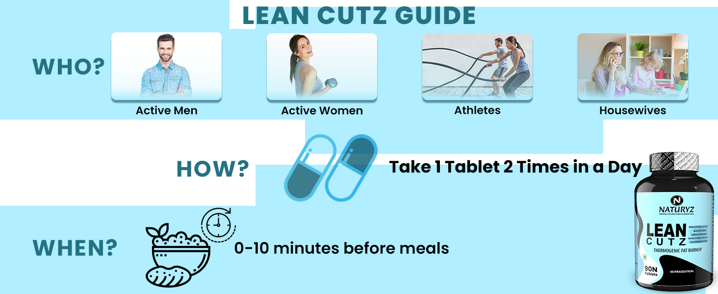 Naturyz LEAN CUTZ Thermogenic Fat Burner with Acetyl L Carnitine, Green tea Extract, Garcinia Cambogia, Green Coffee Bean Extract, Caffeine & Chromium Weight loss product for Men & Women - 90 Tablets