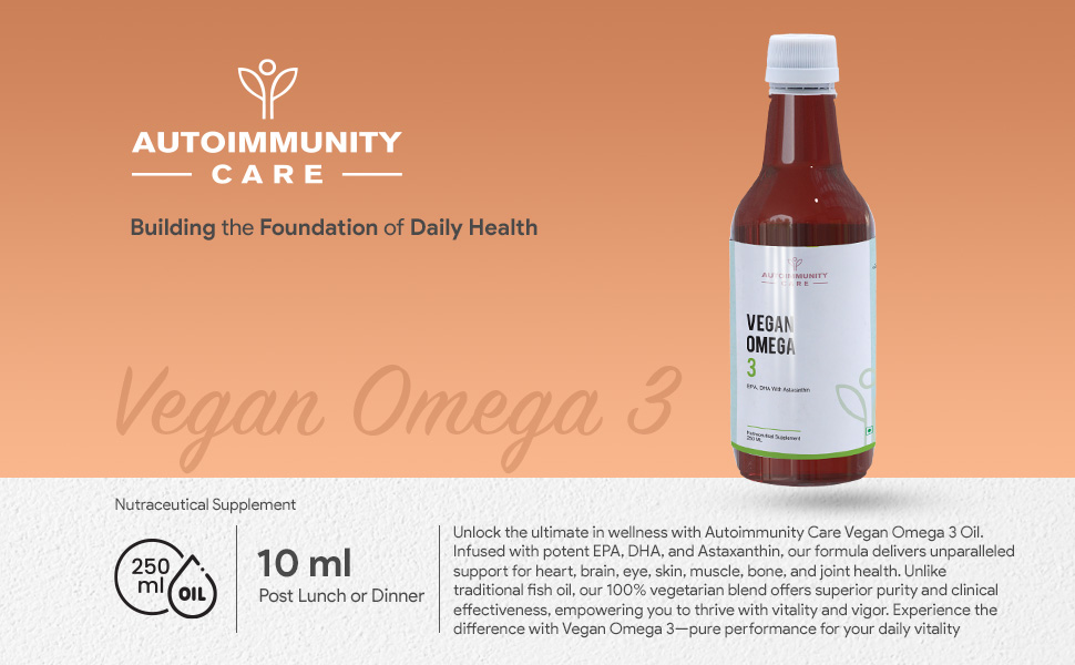 Autoimmunity Care Vegan Omega 3 Oil – Algal Oil Omega-3 with EPA DHA & Astaxanthin | Veg Omega3 Supplement for Heart, Brain, Eyes, Skin & Joints | Better than Fish Oil Omega3 | High EPA DHA | 25 Servings