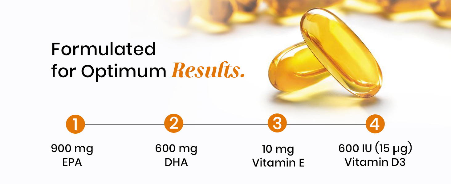 Triple Strength Omega 3 Fish Oil Capsules 2500mg | EPA - 900mg, DHA - 600mg, Vitamin E and Vitamin D3 | Supports Heart, Brain, Joints & Eye Health | No Fishy Burps, Lemon Flavour - 30 Softgels | Pack of 1
