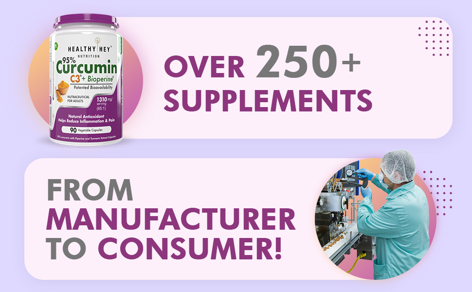 HealthyHey Nutrition Curcumin with Bioperine 1310mg (Ultra Pure) | Organic Turmeric, 90 Vegetable Capsules with Piperine