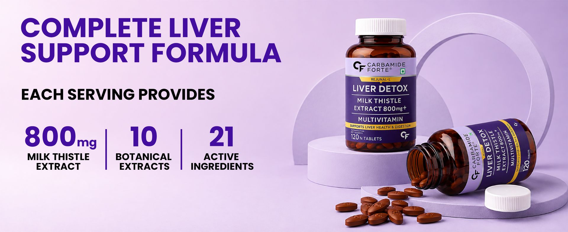 Carbamide Forte Liver Detox Supplement With Milk Thistle Extract 800Mg (30:1) | Added Multivitamins & Amino Acid | Liver Support Supplement 120 Veg Tablets (Pack Of 3)