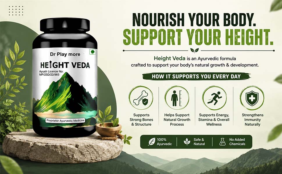 Height Veda Capsules for Boys, Girls, Men & Women | Ayurvedic Height Booster for Teens & Adults | Increase Height Naturally | 60 Veg Capsules