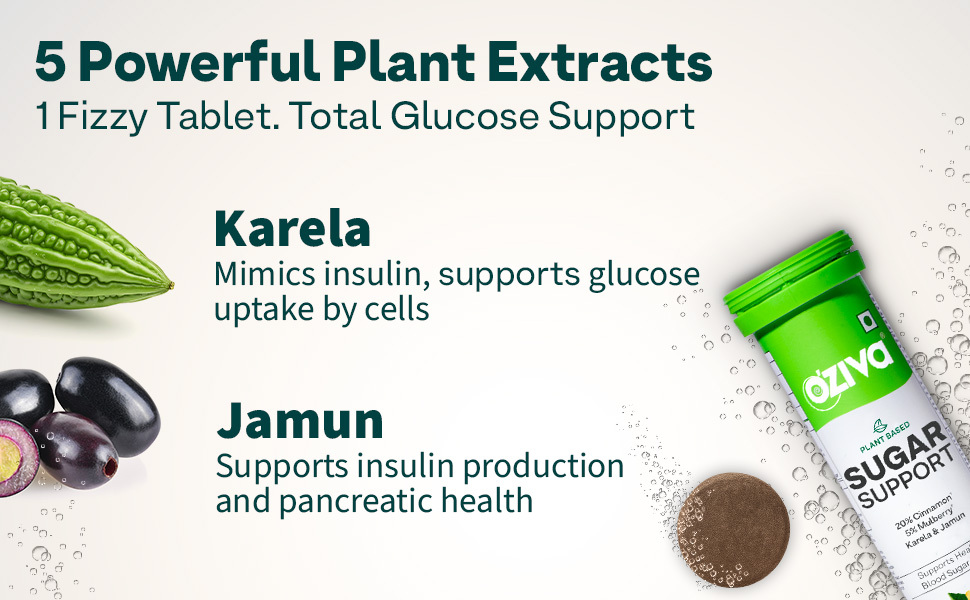 OZiva Sugar Support Effervescent, Blood Sugar Control, 30 Tabs, Pack of 2