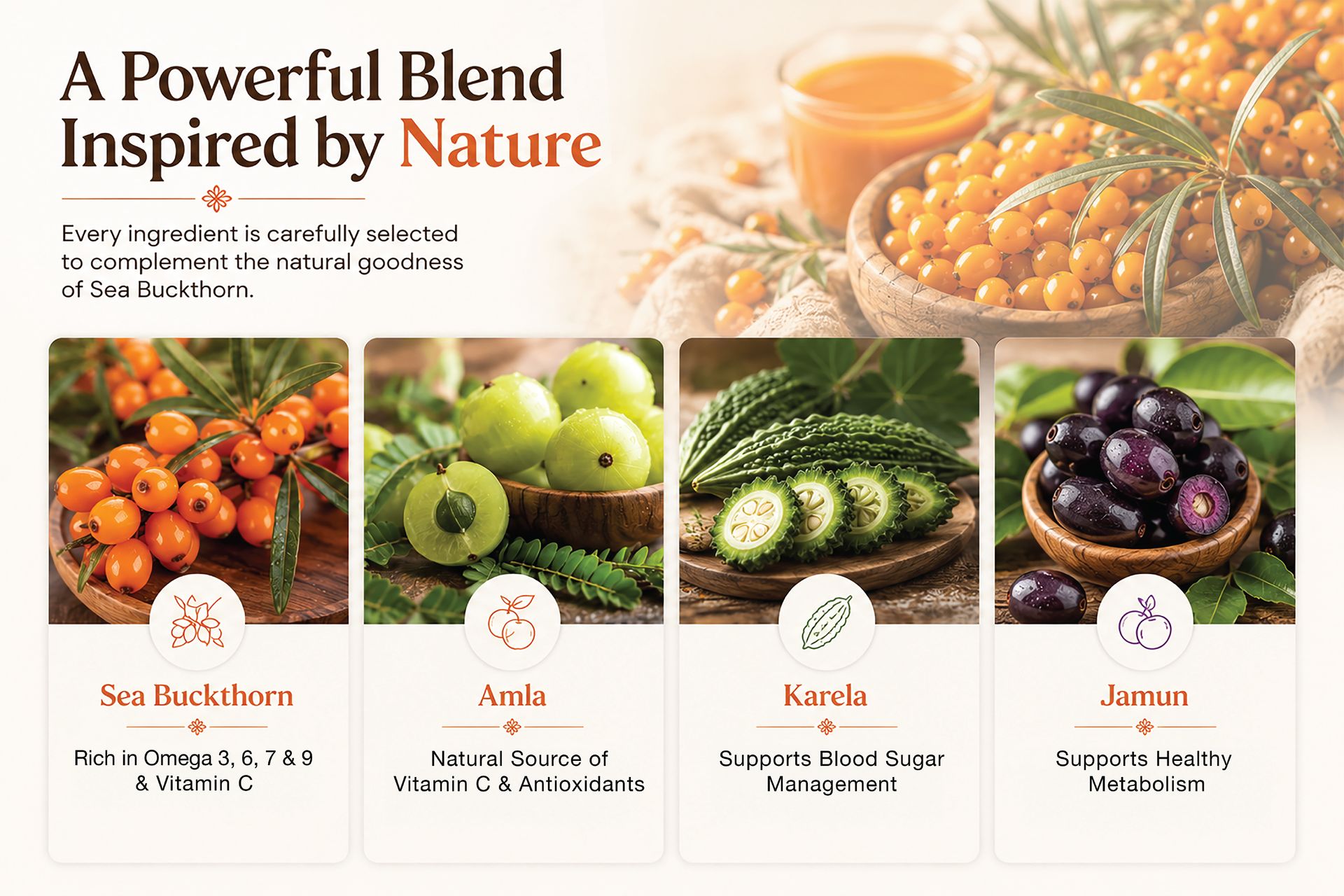Sugar.fit Himalayan Sea Buckthorn Juice 1000ml | Cold Pressed Seabuckthorn Berry Pulp with 14 Herbs - Amla, Karela, Jamun | Natural Vitamin C, Omega 3 6 7 9 | Immunity, Skin Glow & Gut Health