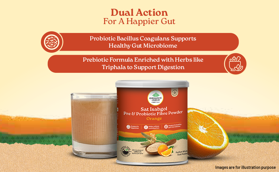 A TATA Product- Organic India Sat Isabgol Pre & Probiotic Fibre Powder Orange, 100g