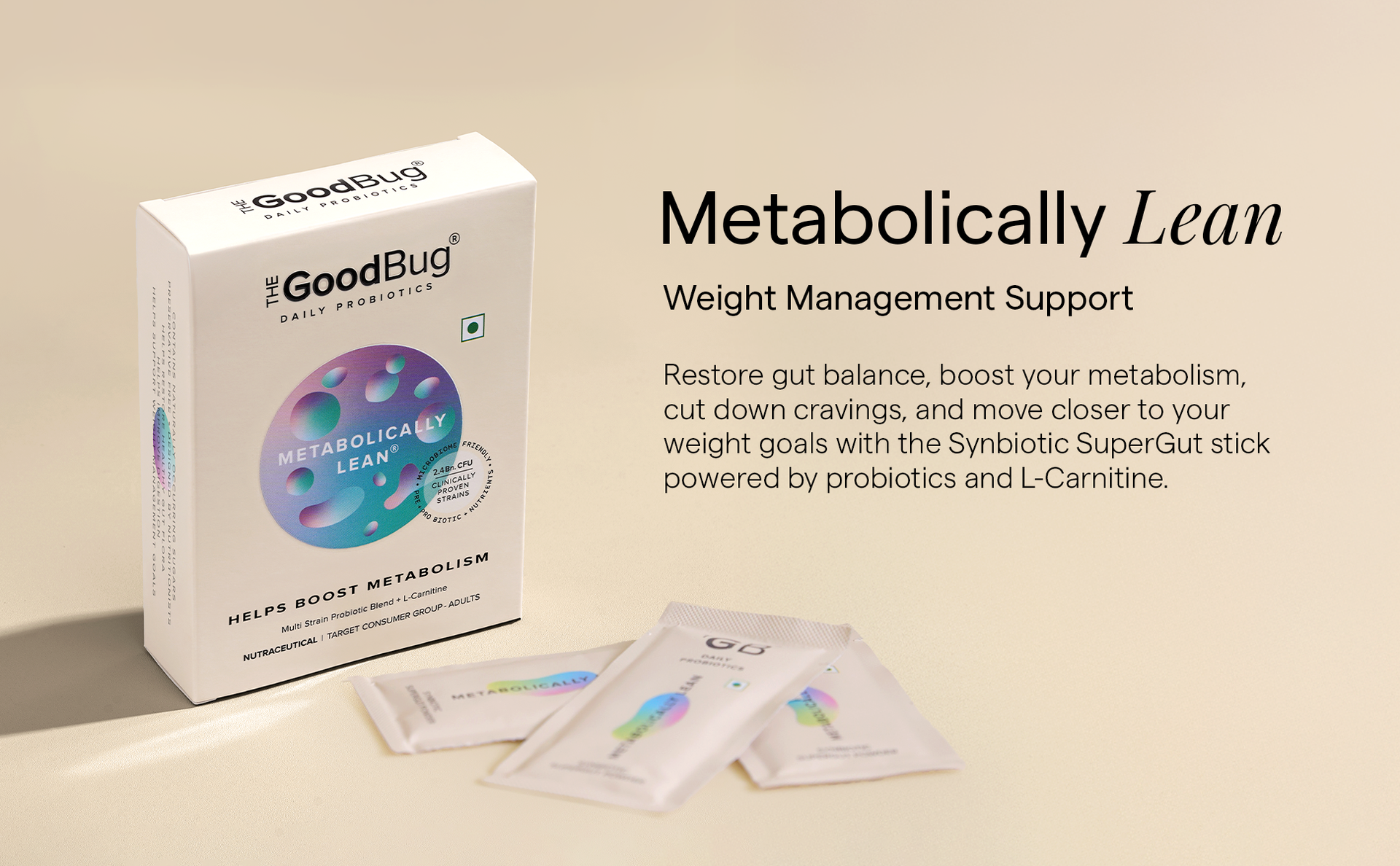 The Good Bug Metabolically Lean: SuperGut Powder | Weight Loss For Women & Men | Boost GLP-1 | Probiotics + L-Carnitine | Boost Metabolism & Reduces Cravings Naturally | 45Days Pack