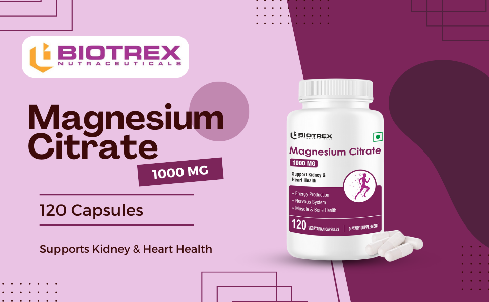 Biotrex Nutraceuticals Magnesium Citrate Supplement, Supports Bone & Sleep Health - 120 Vegetarian Capsules