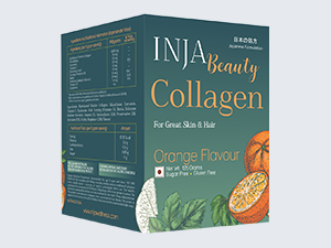 INJA Beauty Marine Collagen Powder for Women and Men, Japanese Formulation Collagen Supplement with Vitamin C, Supports Healthy Skin, Hair, Joints, Muscles, Sugar-Free, Gluten-Free, Orange Flavor, 125 gm