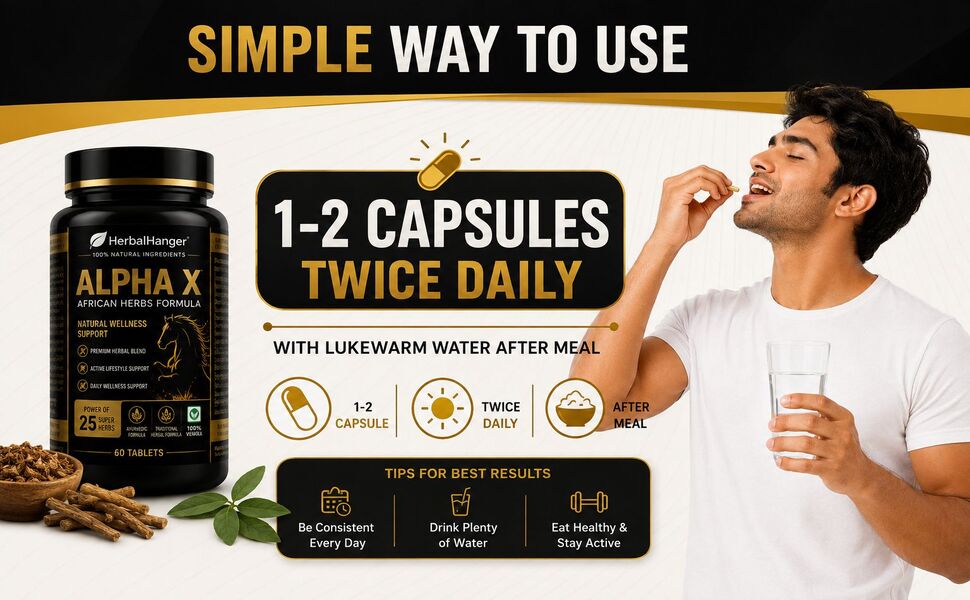 HerbalHanger Alpha X Ayurvedic Wellness Tablets for Men | Premium Blend of 25 Traditional Herbs with Ashwagandha, Shilajit, Safed Musli & Gokhru | Daily Wellness & Active Lifestyle Support | Vegetarian Formula | 60 Tablets