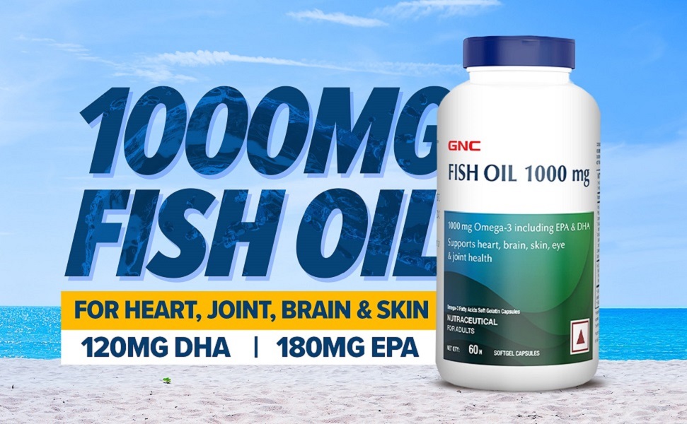 GNC Fish Oil 1000mg Omega-3 with 180mg EPA & 120mg DHA | 60 Softgels | For Heart, Brain, Joint & Vision Support | Ultra-Pure, & Enteric-Coated for No Fishy Aftertaste | USA Formulated