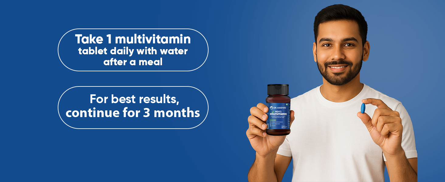 Dr. Vaidya’s Men’s Multivitamin Tablet | Natural Multivitamin for Men Enriched with Ayurvedic Herbs | Goodness of Vitamin C tablets, Vitamin D, Calcium, Vitamin D3, and Magnesium Supplement | 60 Tablets (Pack of 1)