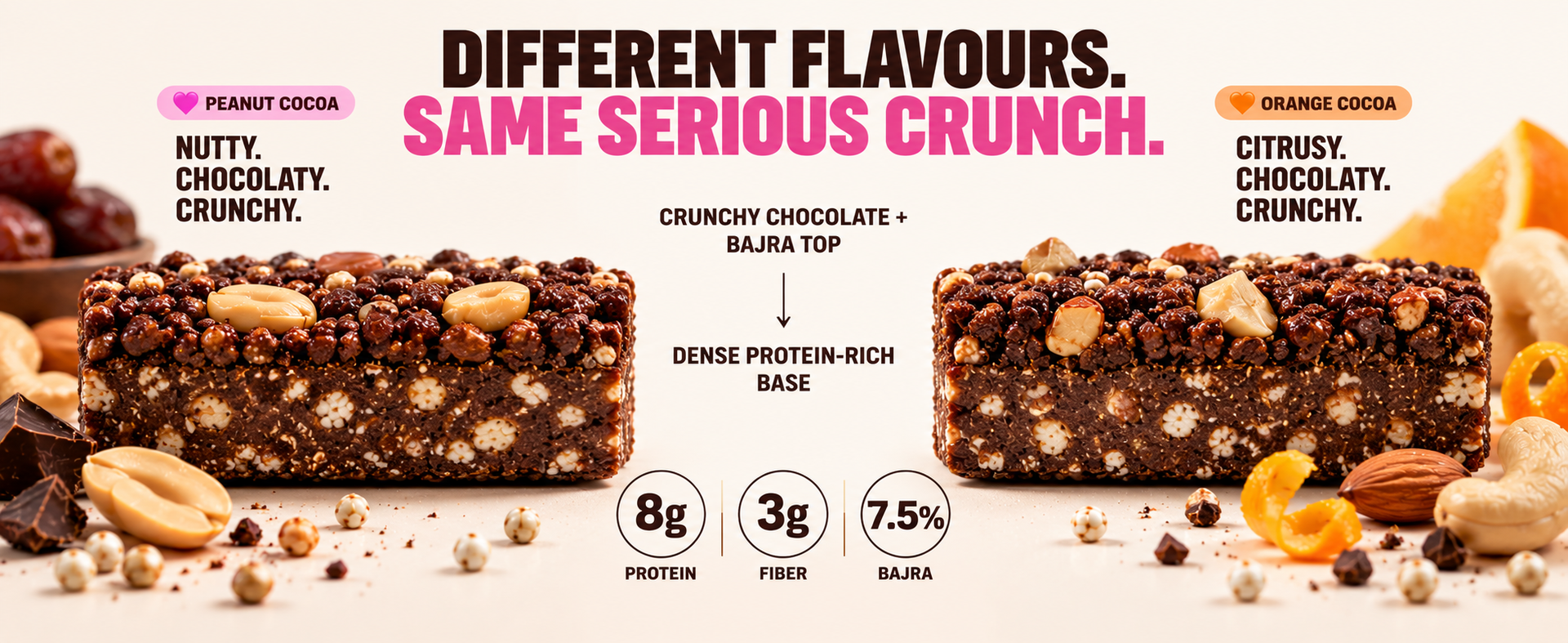 MONKEY BAR Millet Crunch Protein Bar, Assorted | 8g Protein, Pack of 6