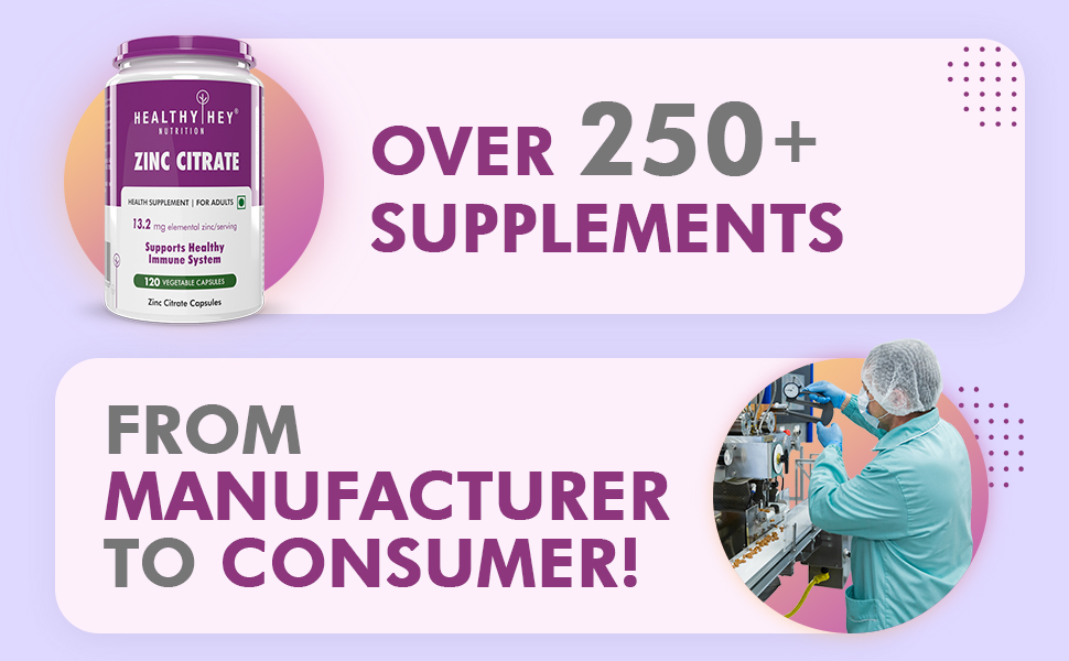 HealthyHey Nutrition Zinc Citrate, Supports Immune and Immunity - 120 Veg Capsules