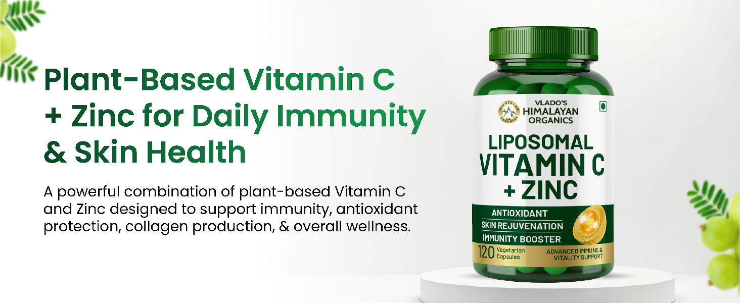 Vlado's Himalayan Organics Natural Liposomal Vitamin C Supplements Amla Extract With Zinc For Immunity & Skincare | Antioxidant Vitamin, Skin Rejuvenation I Vitamin C Tablets - 120 Veg Tablets