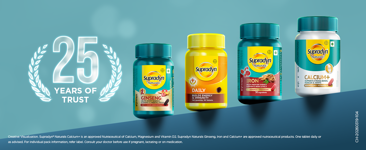 Supradyn Naturals Calcium with Vitamin D & Magnesium (60 Tablets) from India’s No. 1 Multivitamin Tablet Brand | 100% Veg Calcium Tablets for Women and Men | Supports Bone Strength, Muscle Function & Joint Health