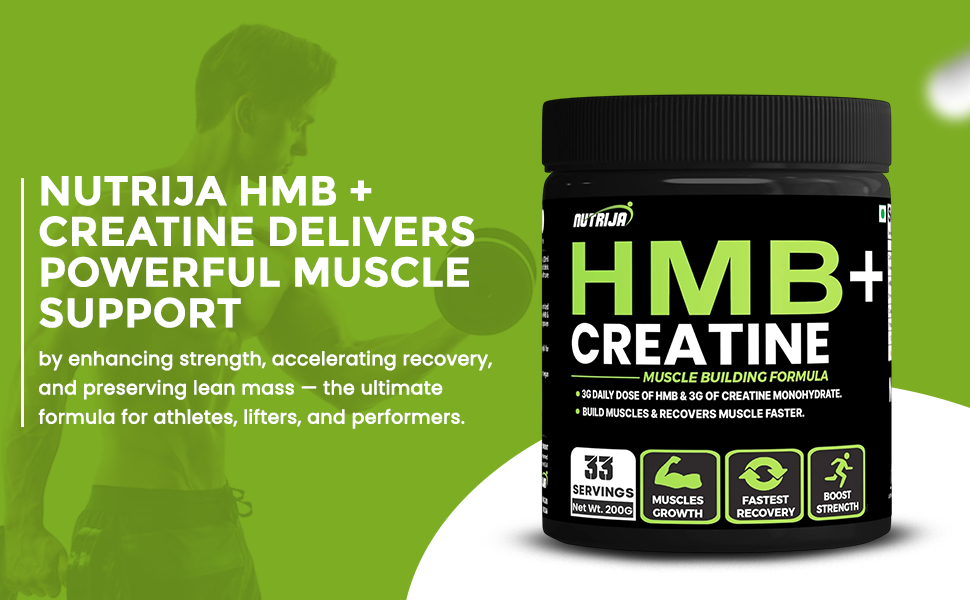 NutriJa HMB + Creatine Supplement - Natural Muscle Building Formula 3g HMB & 3g creatine | Supports Muscle Growth, Enhances Performance, Improves Workout Recovery - 200g (33 Servings)