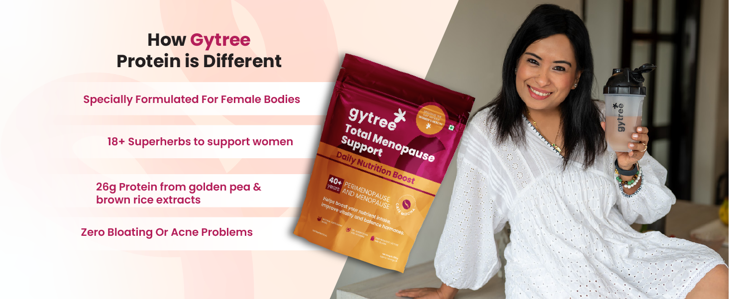 Gytree Menopause Protein Powder for women 40+,50+ | Vegan Dual Plant-Based Protein | 26 gram per serving of Pea & Brown Rice Protein | Helps Reduce Bloating, Cafe Mocha Flavor (500g)