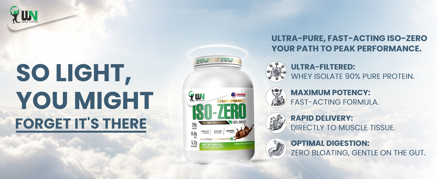 Dynamic ISO-Zero Whey Protein Isolate Powder | 29g Protein, 6.6g BCAA, 5.2g Glutamine | Zero Carb, Zero Sugar | Lean Muscle Building & Post Workout Recovery | Cookies Cream - 1Kg