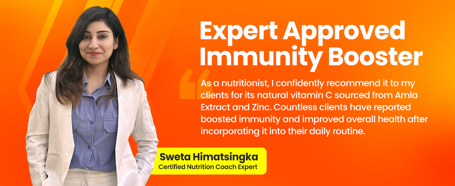 Fast&Up Charge Natural Vitamin C - 20 Effervescent Tablets, Amla Extract + Zinc for Daily Immunity | Helps to boost & Strengthens Collagen for Healthy Skin, Hair & Nails- Orange Flavour