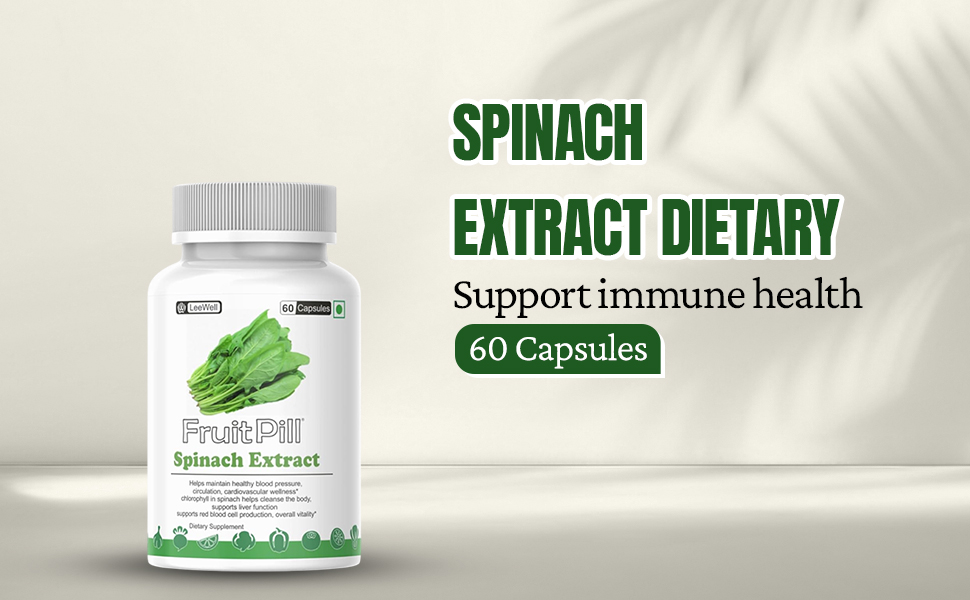 by LeeWell Spinach Leaf powder Extract 1200mg Supplement Natural Source of Fiber, Magnesium, Iron (Hemoglobin) and Folate, Rich in Antioxidants, 60 Capsules