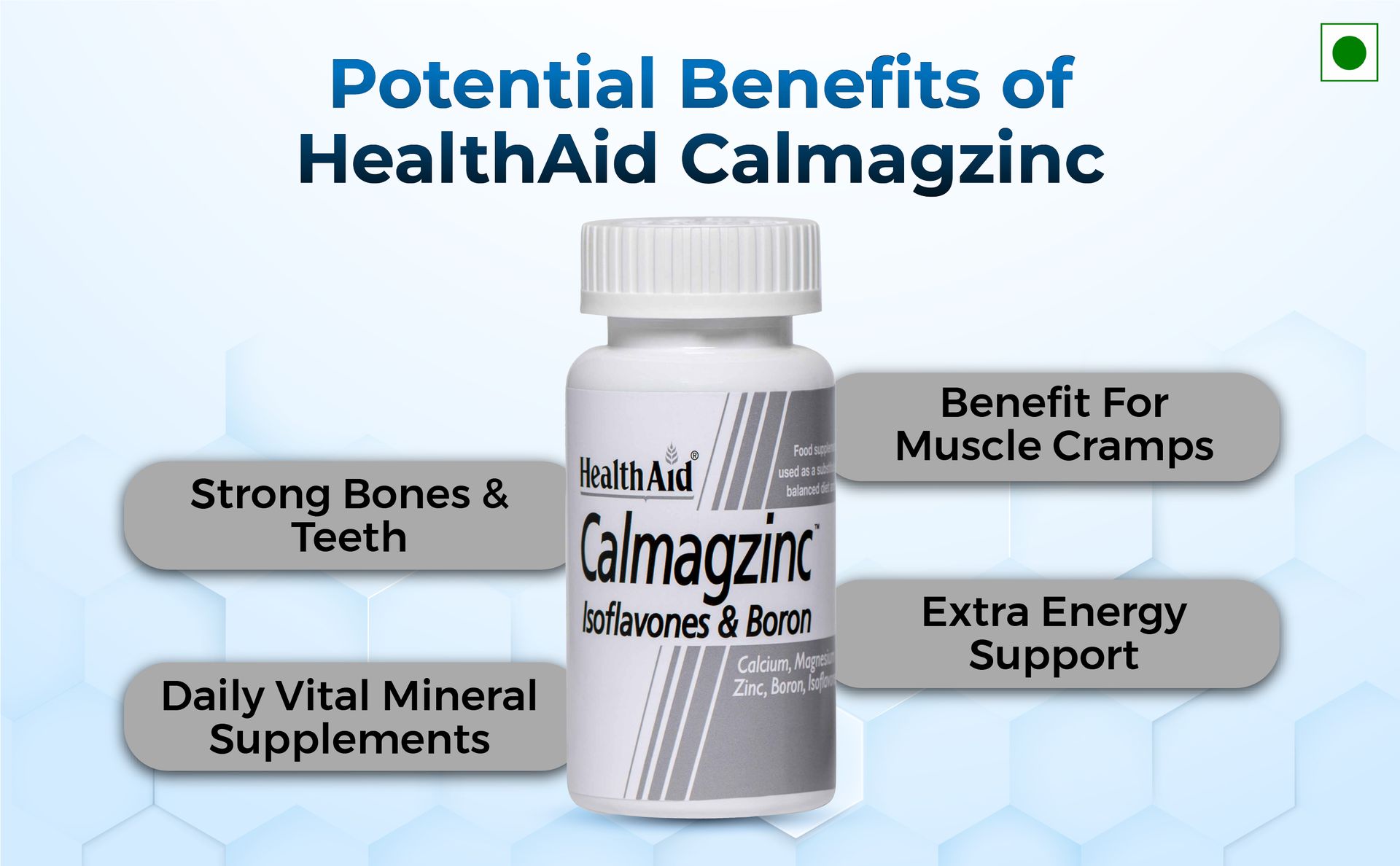 HealthAid Calmagzinc – 90 Tablets Best For Growing Kids, Elderly Men & Women, Athletes | No More Weak Bones, Dental Problems, Or Muscle Cramps