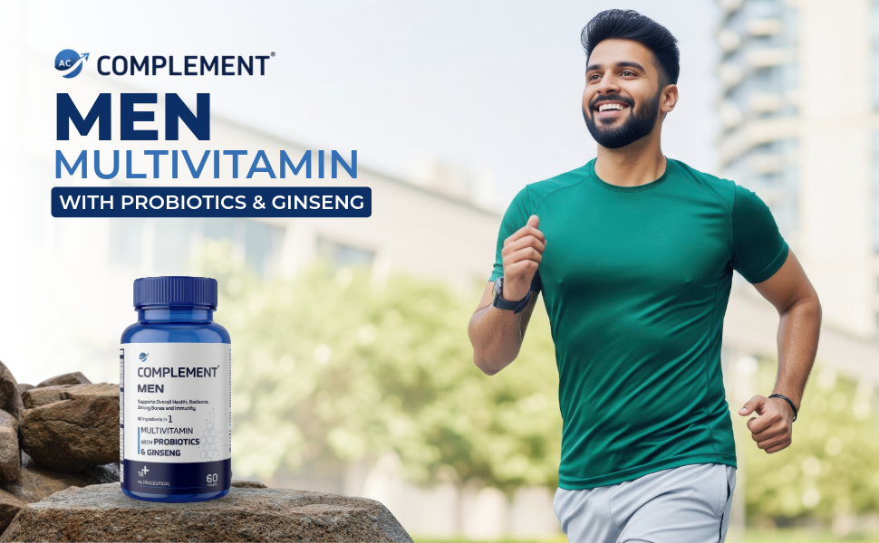Complement Men Multivitamin Tablets with Probiotics & Ginseng | Supports Energy, Immunity & Gut Health | 60 Tablets | Nutraceutical for Men 18+