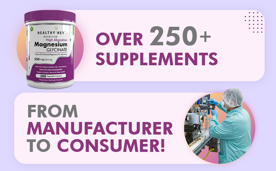 HealthyHey Nutrition Magnesium Glycinate Supplement High Absorption for Sleep, Cramps, & Nerves Health - 300 Vegetable Capsules