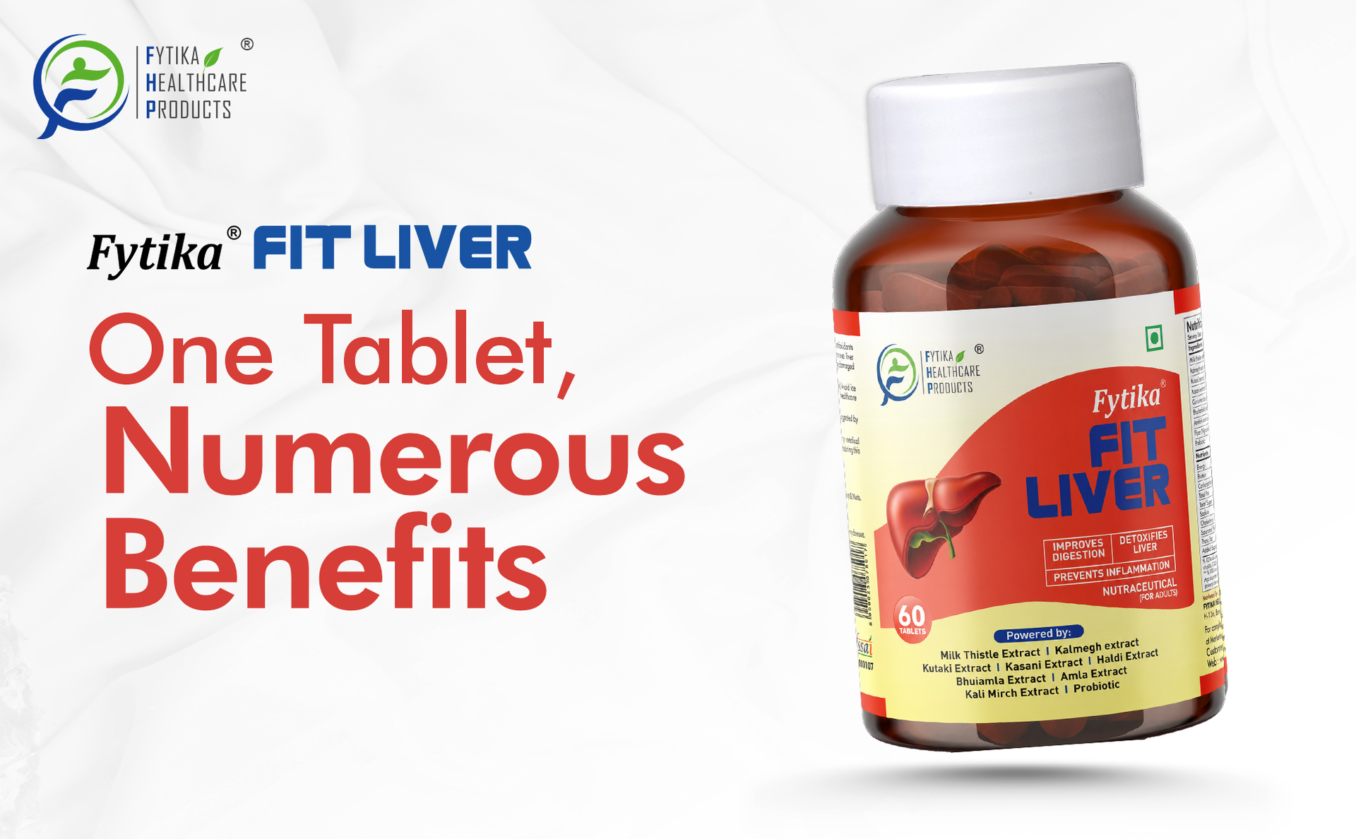 Fytika Fit Liver Detox Tablets | Milk Thistle, Kalmegh, Kutaki, Curcumin, Bhumi Amla & Probiotics | 60 Tablets
