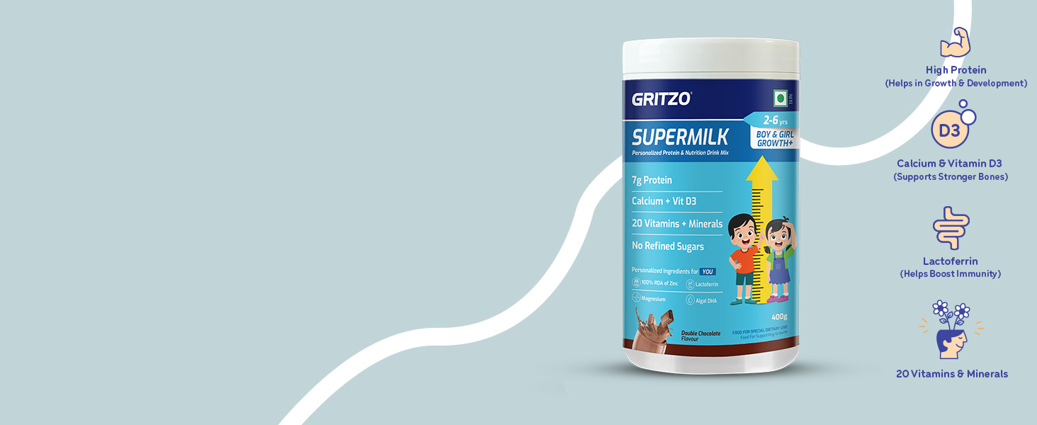 Gritzo SuperMilk Growth+ (2-6y Kids), Double Chocolate, 400g