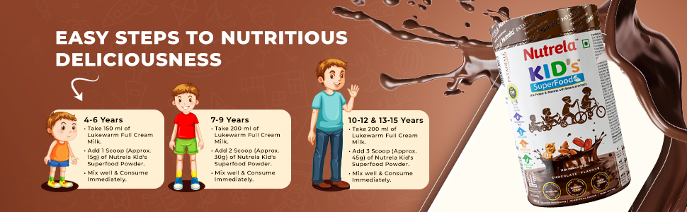 Nutrela Kids Protein Powder - 400g, Chocolate Flavour | Helps in Memory and Brain Development | Improve Muscle Mass, Bone and Teeth Strength | Ideal for 4 to 15 Years | Pack of 2