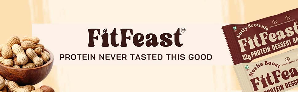 FitFeast Dessert Protein Bar Variety Pack of 6 | 3 x Mocha Boost and 3 x Nutty Brownie | 12g Protein Bar without Added Sugar & No Artificial Preservatives | 45g Bar | As Seen on Shark Tank