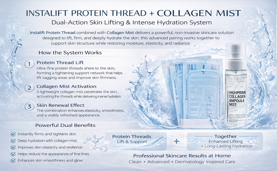 MS MAGIC SECRET Instalift Protein Thread Lifting Set, Soluble Protein Thread, Protein Threads Absorbable Collagen Thread for Face Lift, Smoothes Fine Lines (60pcs) + Collagen Mist