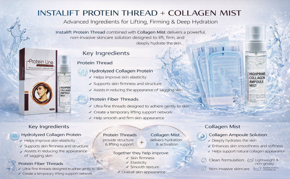MS MAGIC SECRET Instalift Protein Thread Lifting Set, Soluble Protein Thread, Protein Threads Absorbable Collagen Thread for Face Lift, Smoothes Fine Lines (60pcs) + Collagen Mist