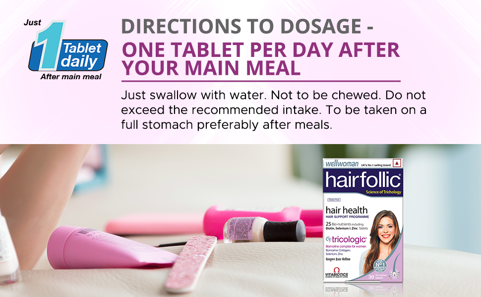 Wellwoman Hairfollic supplements with Advanced Hair Nutrition formula for Women with Biomarine collagen complex,Biotin &Zinc that support hair growth & maintain healthy hair|30 Nonveg tablet,200 grams