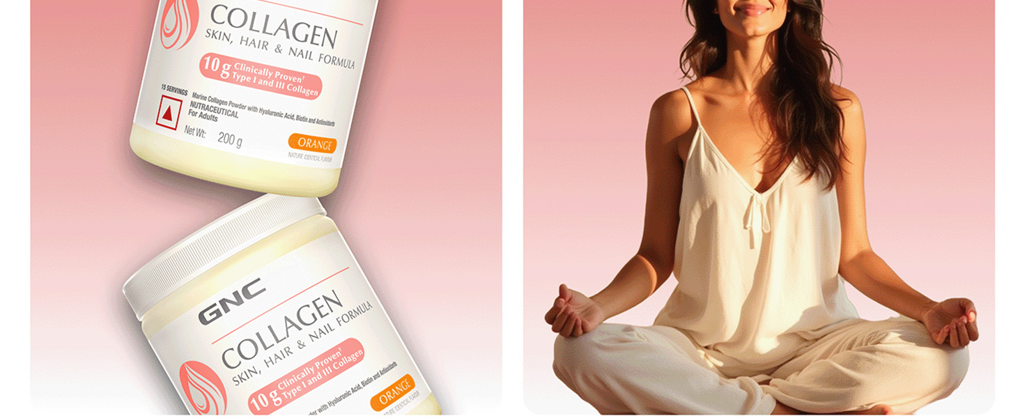 GNC Marine Collagen I India's Only 10g Clinically Proven Collagen (200g) I For Radiant & Youthful Skin|Reduces Fine Lines & Wrinkles|Added Hyaluronic Acid|Biotin & Vitamin C|Lemon Flavour-Powder