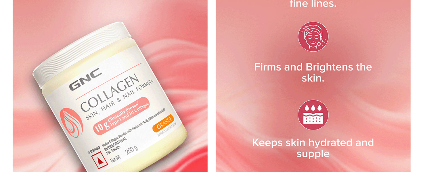 GNC Marine Collagen I India's Only 10g Clinically Proven Collagen (200g) I For Radiant & Youthful Skin|Reduces Fine Lines & Wrinkles|Added Hyaluronic Acid|Biotin & Vitamin C|Lemon Flavour-Powder