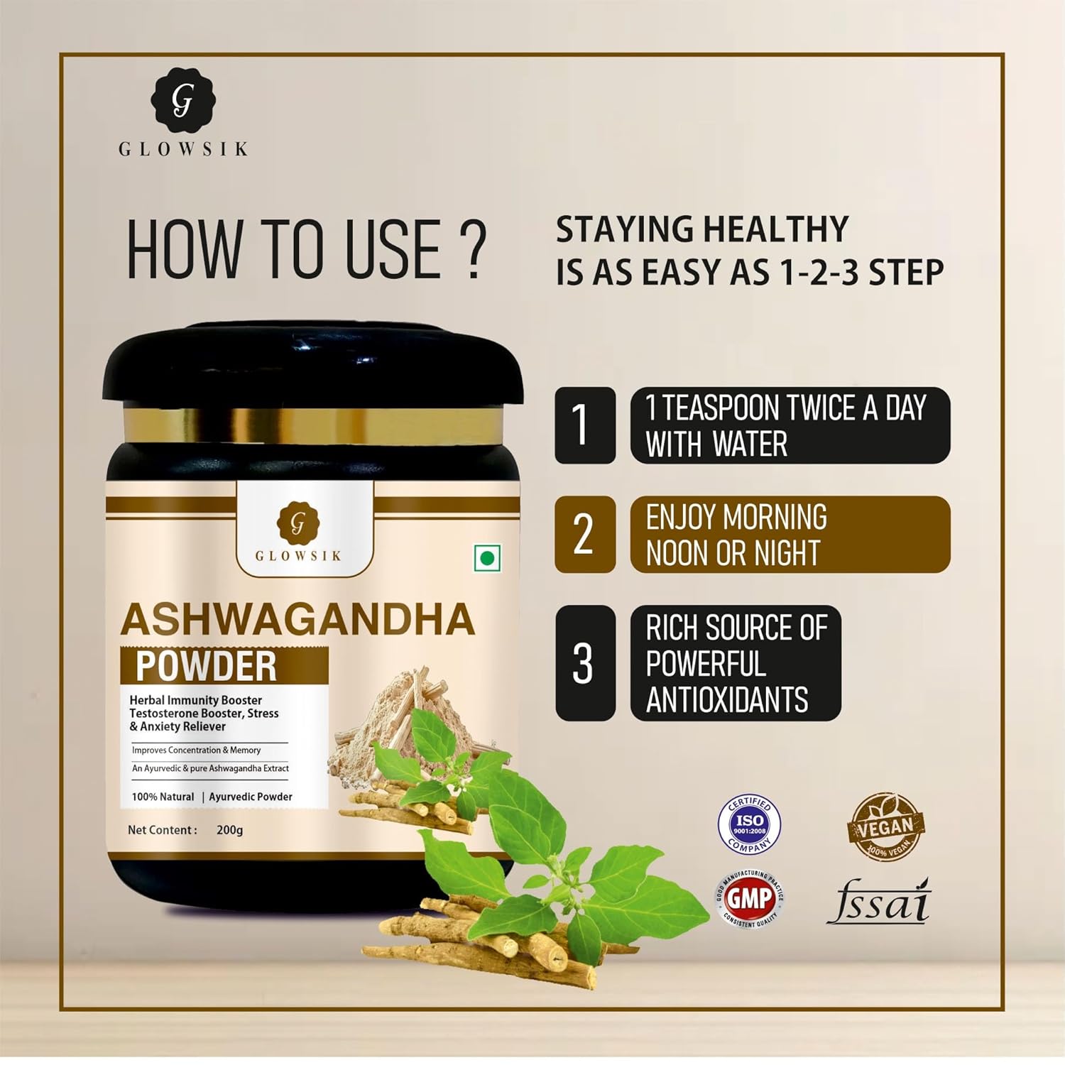 Glowsik Plant Based Collagen Builder Powder | Herbal Collagen Booster for Skin Brightening, Anti Ageing Support, Hair Growth & Bone Strength | Fruity Nutrient Blend | Dietary Supplement for Men & Women (300 Grams)