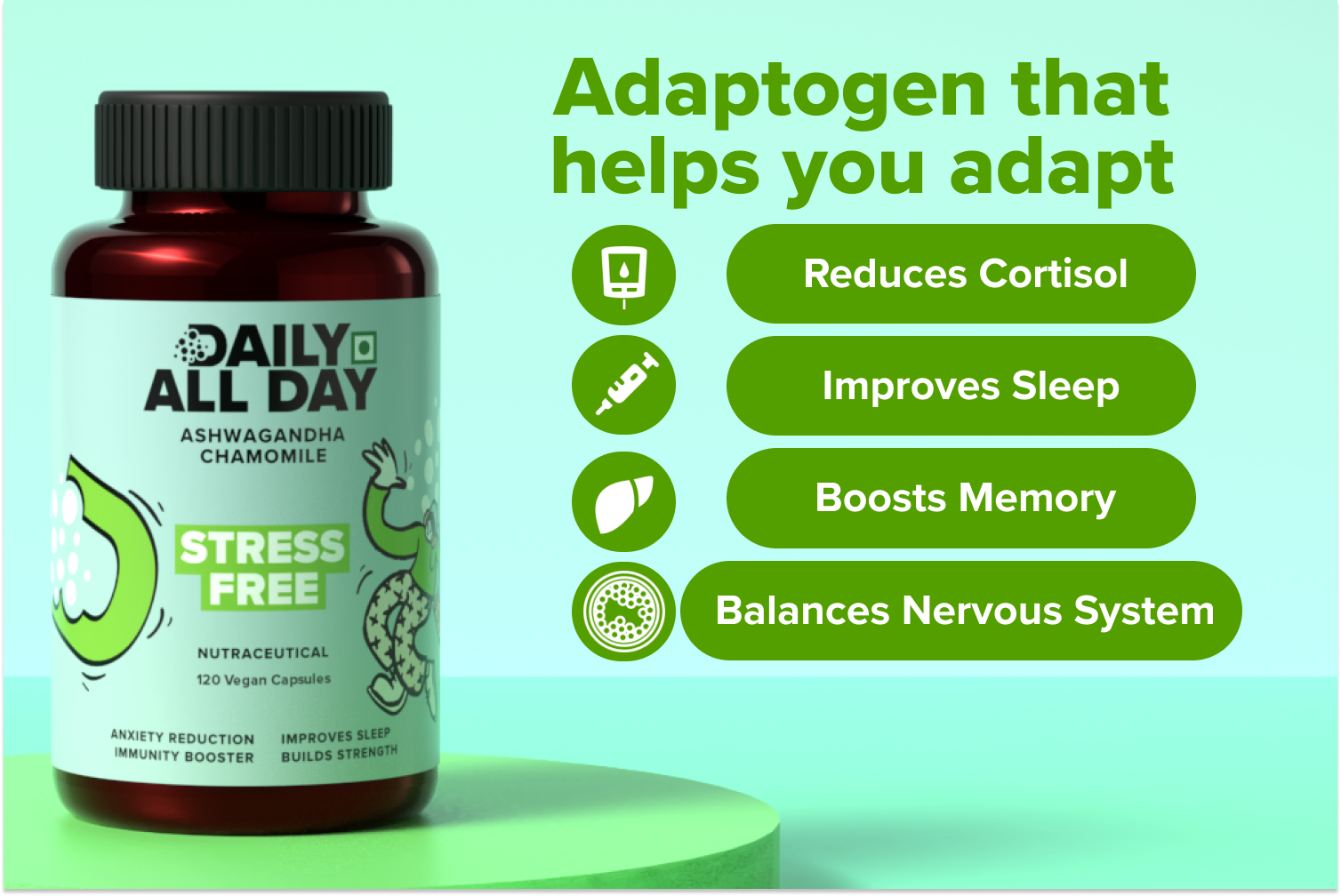 Stress Free, Ashwagandha Root, Chamomile for sleep, Green Tea, LArginine for Anxiety, Depression Relief, Stress Buster for Men and Women, adults stress relief, stress relief medicine