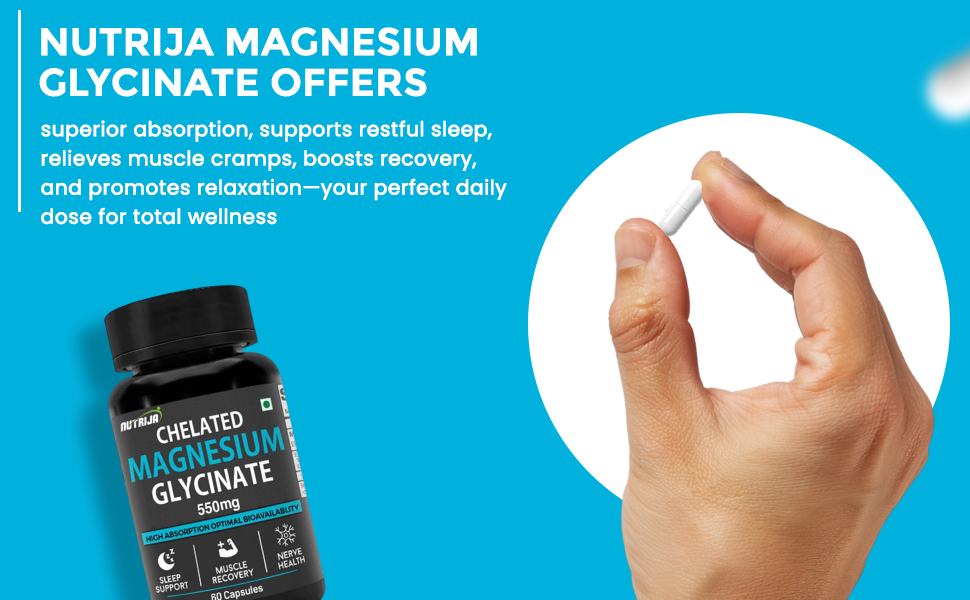 NutriJa Magnesium Glycinate 550mg | 121mg Elemental Magnesium | Chelated Magnesium Supplement for Sleep, Relaxation, Muscle & Nerve Support | 60 Vegetarian Capsules