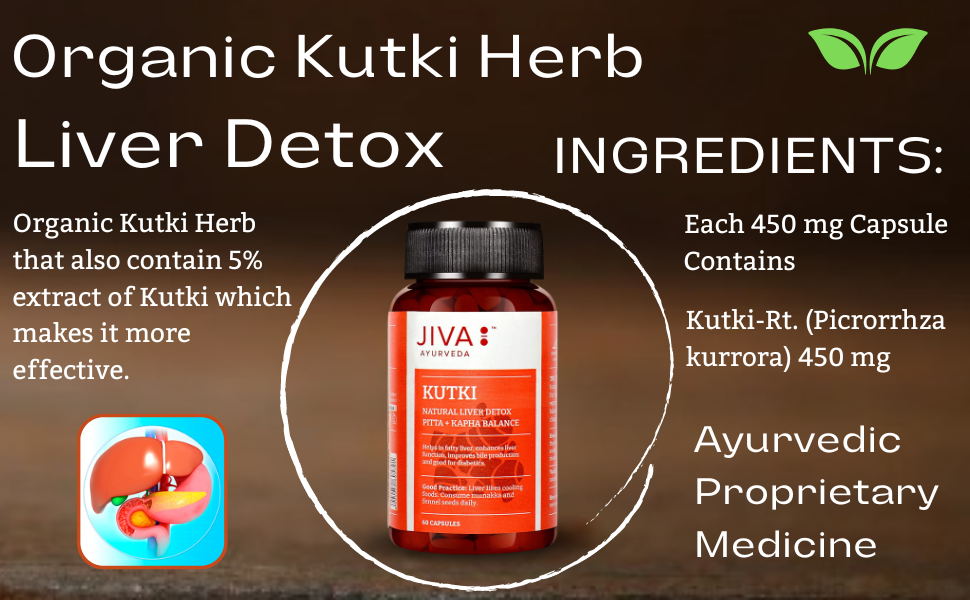 Jiva Ayurveda Kutki Capsule 60 Capsules | Ayurvedic Liver Detox Supplement for Liver Cleanse | Ayurvedic Support for Fatty Liver, Body Purification, Immunity Booster | Made by Kutki Powder for Liver - (Pack of 1)