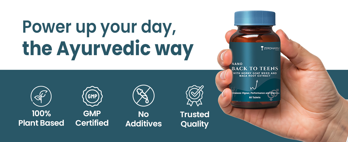 ZEROHARM BACK to TEENS - Horny Goat weed Epimedium - Maca Root extract - Safed Musli - Nano Formulated- 120 herbal Tablet