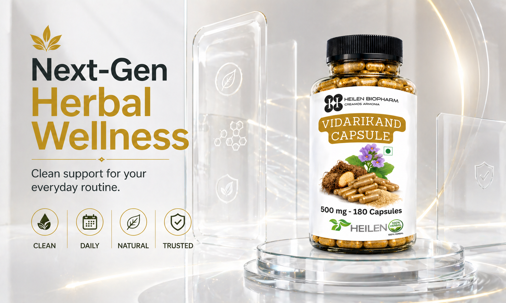Heilen Biopharm Vidarikand Capsules 500mg (180 Capsules) | Vidarikand Root (Pueraria tuberosa) Herbal Supplement | Supports Strength & Daily Vitality | Ayurvedic Vegetarian Capsules