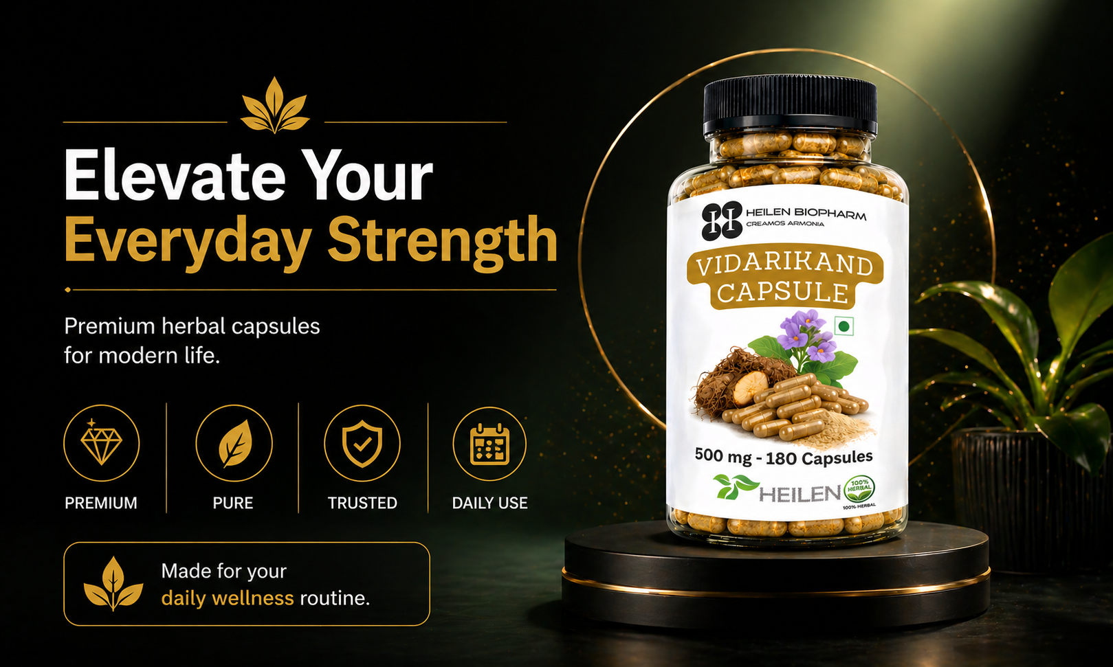 Heilen Biopharm Vidarikand Capsules 500mg (180 Capsules) | Vidarikand Root (Pueraria tuberosa) Herbal Supplement | Supports Strength & Daily Vitality | Ayurvedic Vegetarian Capsules